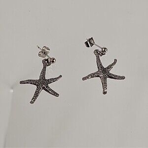 Vintage Metzke Pewter Starfish Dangle Earrings Coastal Beach Jewelry